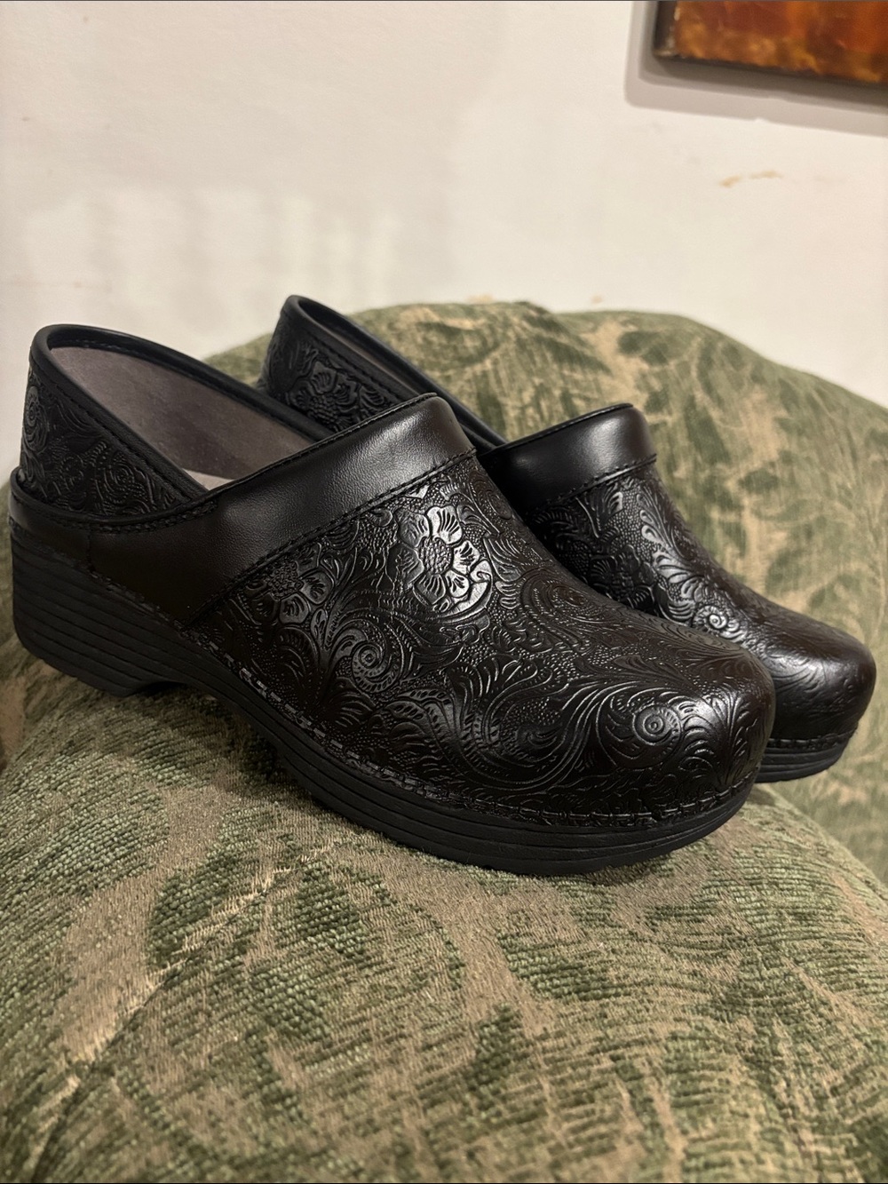Dansko Black Embossed Leather Clogs